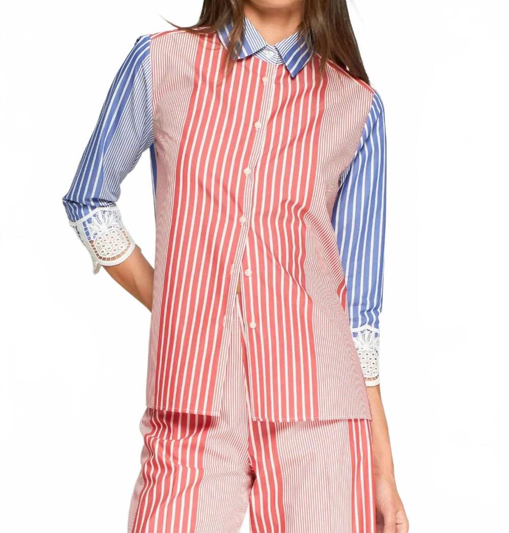 NEW VILAGALLO lace cuffs striped shirt in red blue